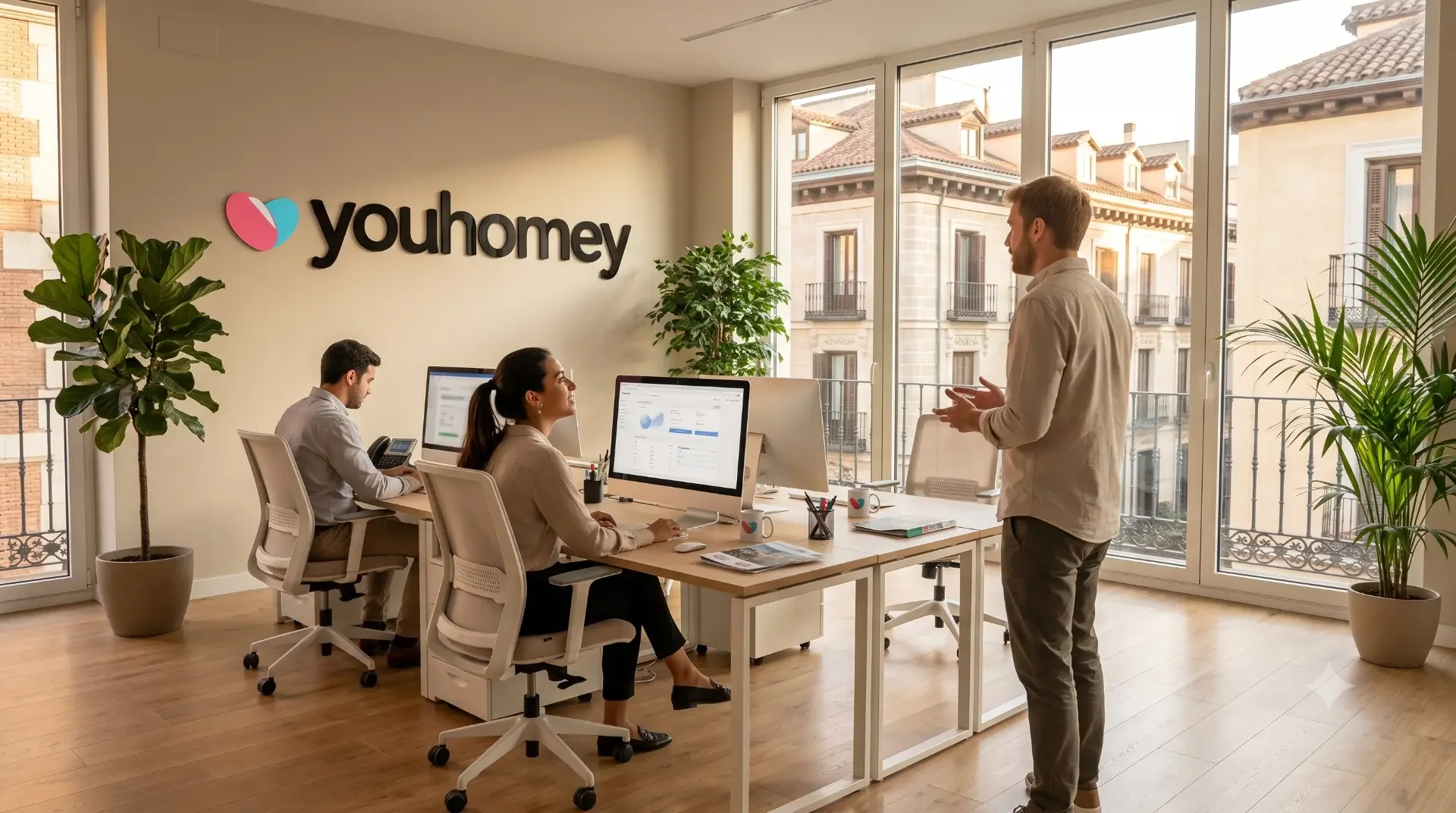 Team di Youhomey che analizza le zone di Madrid nel proprio ufficio