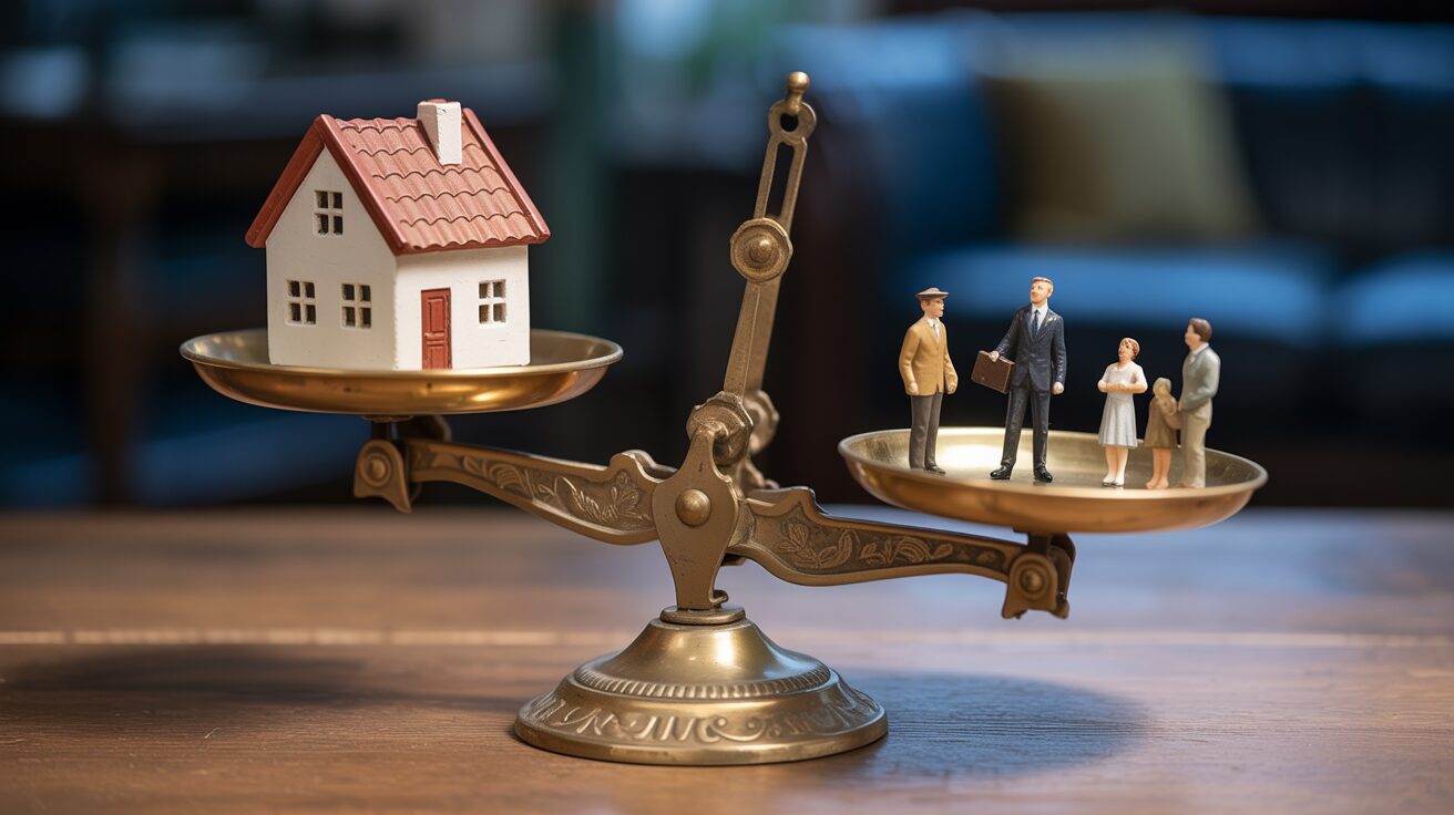 Balanza que muestra el desequilibrio entre la oferta y la demanda de viviendas, un factor clave para la rentabilidad del alquiler en Madrid.