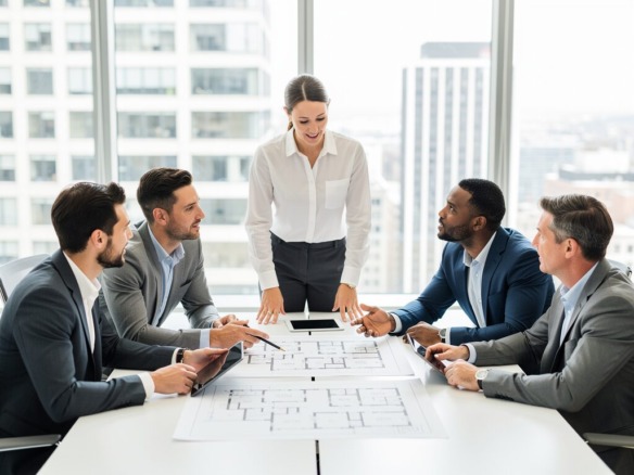 professional property management team discussing strategies