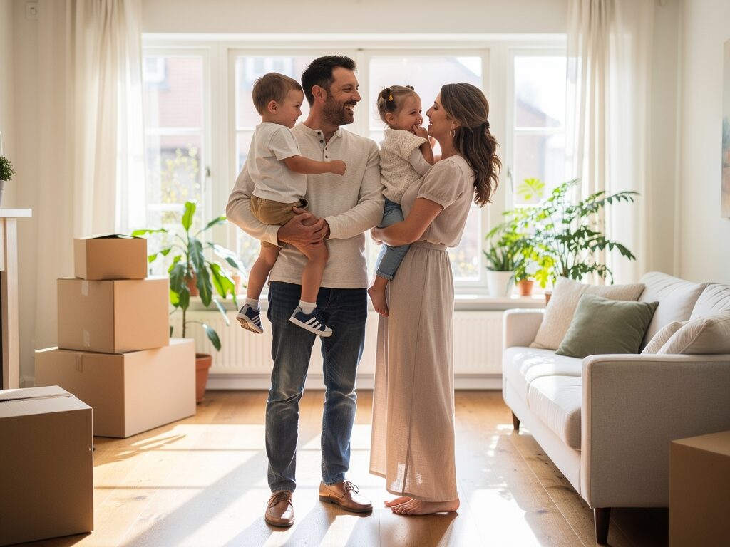 happy family in their new home